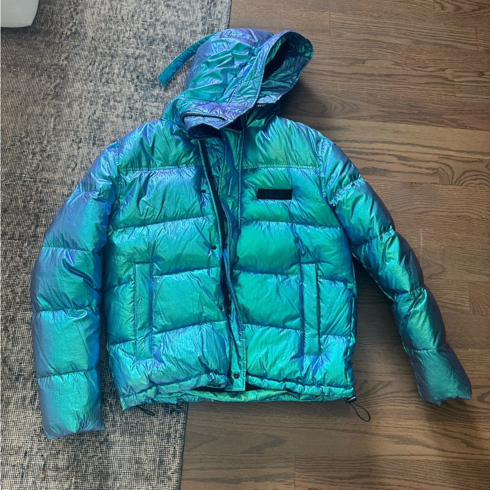 Kenzo short puffer coat in iridescent blue